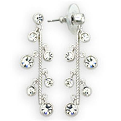 36409 - High-Polished 925 Sterling Silver Earrings with Top Grade Crystal in Clear