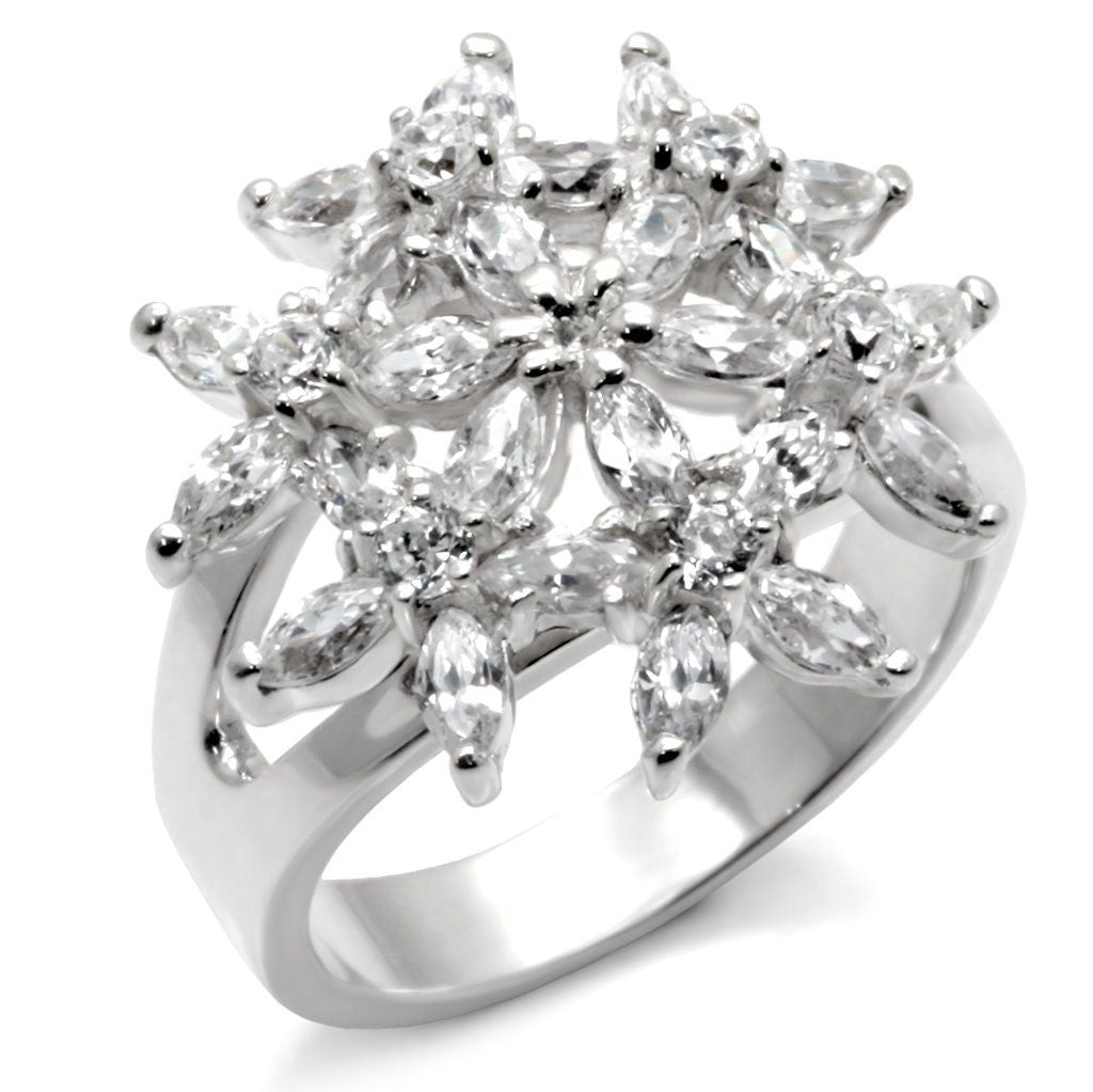 31820 - High-Polished 925 Sterling Silver Ring with AAA Grade CZ in Clear