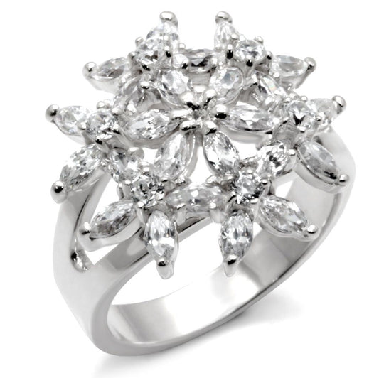 31820 - High-Polished 925 Sterling Silver Ring with AAA Grade CZ in Clear