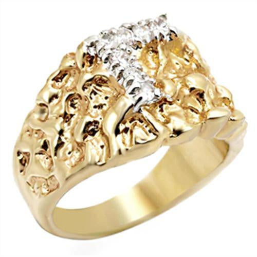 2W044 - Gold+Rhodium Brass Ring with AAA Grade CZ in Clear