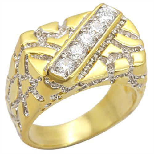 2W050 - Gold+Rhodium Brass Ring with AAA Grade CZ in Clear