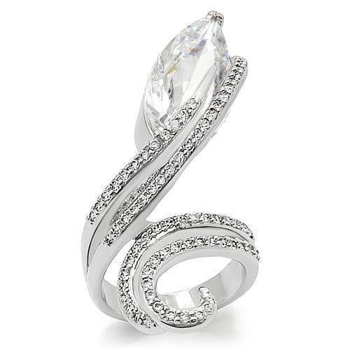 0W253 - Rhodium Brass Ring with AAA Grade CZ in Clear
