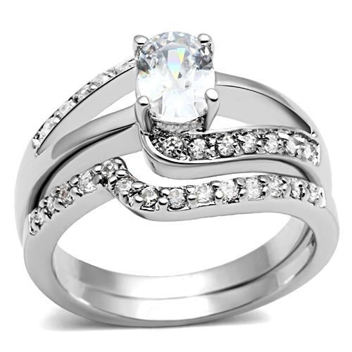3W022 - Rhodium Brass Ring with AAA Grade CZ in Clear