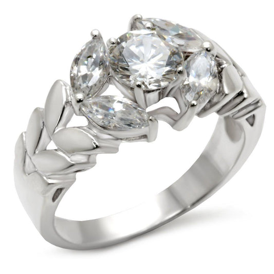 30326 - Matte Rhodium & Rhodium 925 Sterling Silver Ring with AAA Grade CZ in Clear