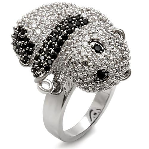 1W083 - Rhodium + Ruthenium Brass Ring with AAA Grade CZ in Black Diamond