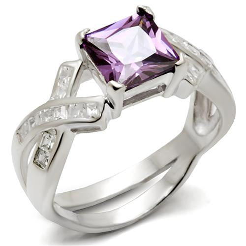 34403 - High-Polished 925 Sterling Silver Ring with AAA Grade CZ in Amethyst