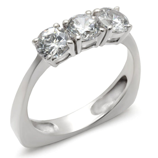 34418 - High-Polished 925 Sterling Silver Ring with AAA Grade CZ in Clear