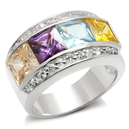 32919 - High-Polished 925 Sterling Silver Ring with AAA Grade CZ in Multi Color