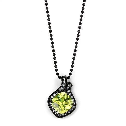 TK2629 - IP Black(Ion Plating) Stainless Steel Chain Pendant with AAA Grade CZ in Apple Green color