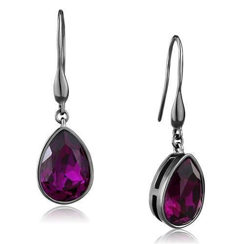 TK2705 - IP Light Black (IP Gun) Stainless Steel Earrings with Top Grade Crystal in Fuchsia