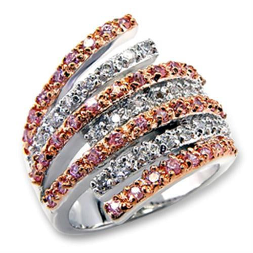 60207 - Rose Gold + Rhodium Brass Ring with AAA Grade CZ in Rose