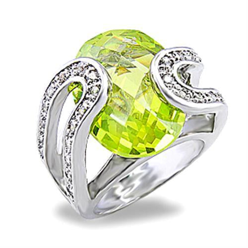 5X004 - Rhodium Brass Ring with AAA Grade CZ in Apple Green color
