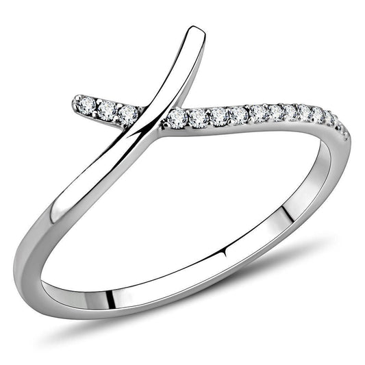 DA154 - High polished (no plating) Stainless Steel Ring with AAA Grade CZ in Clear