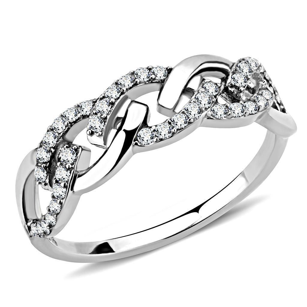 DA163 - High polished (no plating) Stainless Steel Ring with AAA Grade CZ in Clear