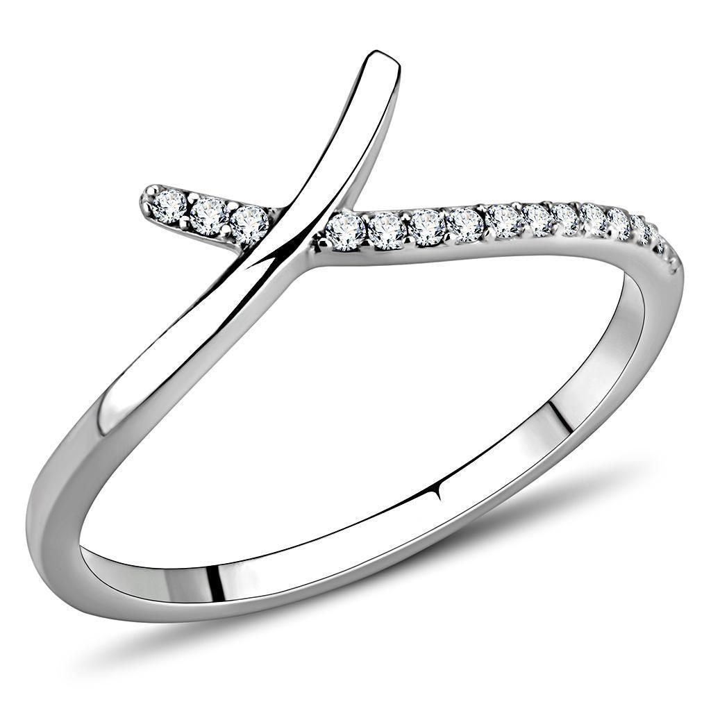 DA154 - High polished (no plating) Stainless Steel Ring with AAA Grade CZ in Clear