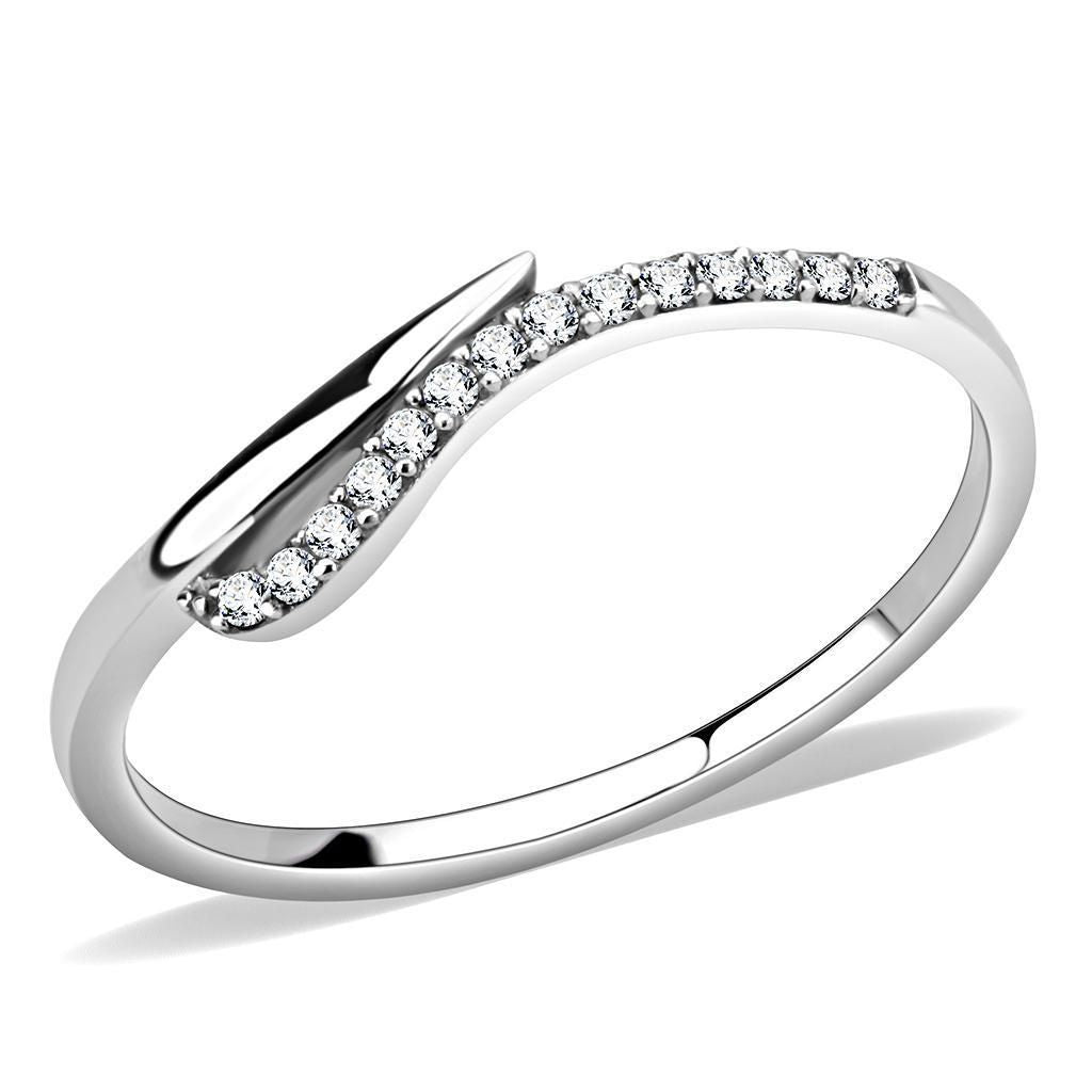 DA159 - High polished (no plating) Stainless Steel Ring with AAA Grade CZ in Clear