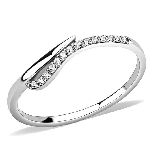 DA159 - High polished (no plating) Stainless Steel Ring with AAA Grade CZ in Clear