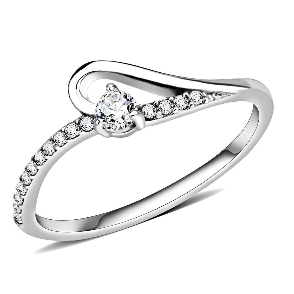 DA148 - High polished (no plating) Stainless Steel Ring with AAA Grade CZ in Clear