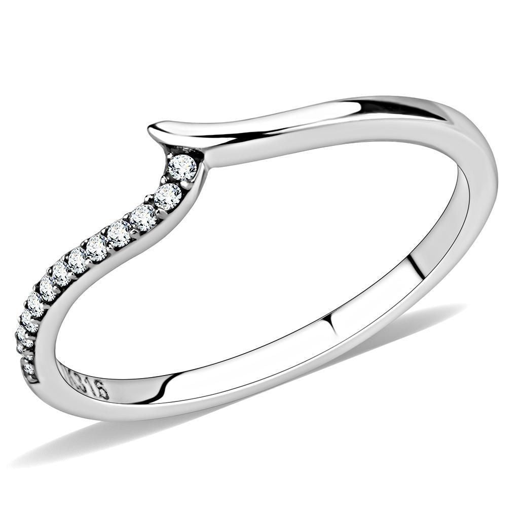 DA162 - High polished (no plating) Stainless Steel Ring with AAA Grade CZ in Clear