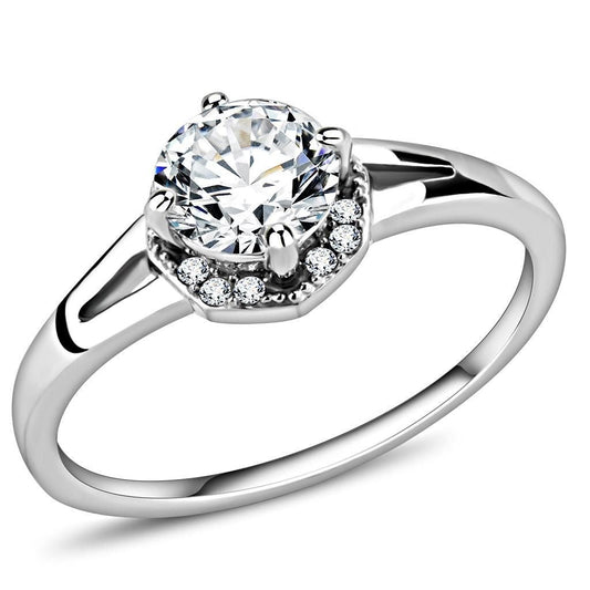DA150 - High polished (no plating) Stainless Steel Ring with AAA Grade CZ in Clear