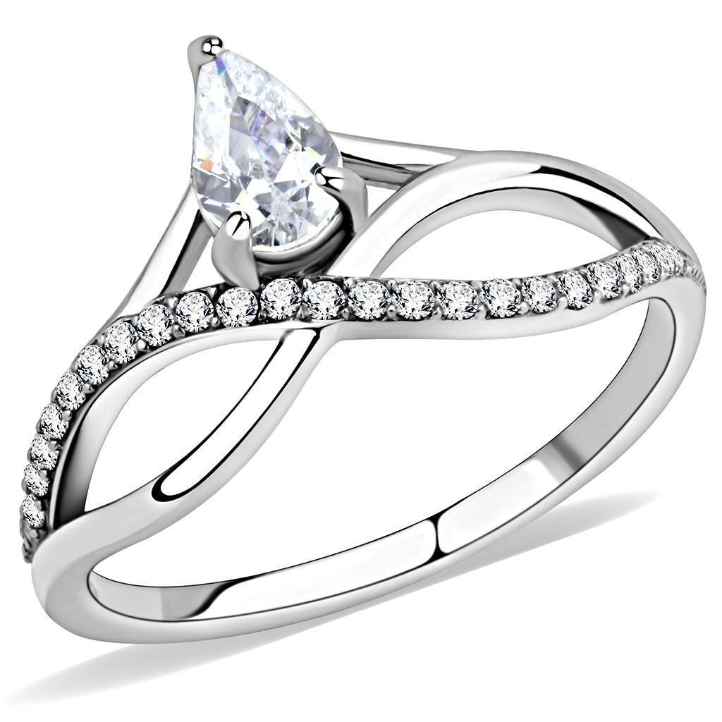 DA149 - High polished (no plating) Stainless Steel Ring with AAA Grade CZ in Clear