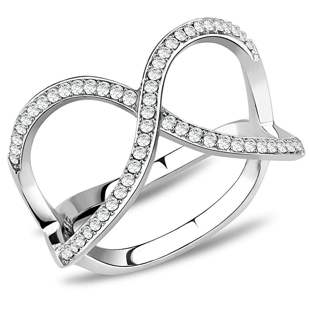 DA058 - High polished (no plating) Stainless Steel Ring with AAA Grade CZ in Clear