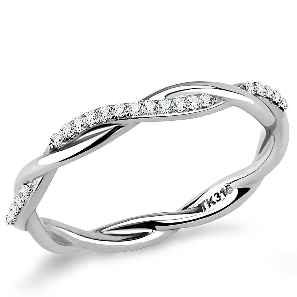 DA042 - High polished (no plating) Stainless Steel Ring with AAA Grade CZ in Clear