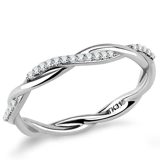 DA042 - High polished (no plating) Stainless Steel Ring with AAA Grade CZ in Clear