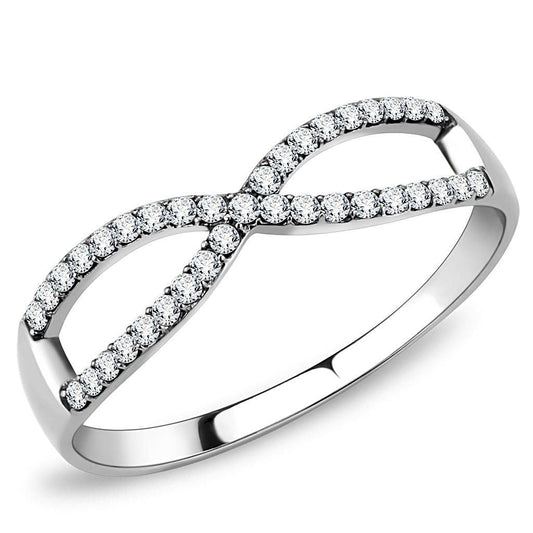 DA041 - High polished (no plating) Stainless Steel Ring with AAA Grade CZ in Clear