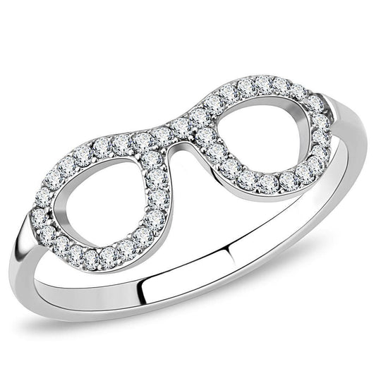 DA055 - High polished (no plating) Stainless Steel Ring with AAA Grade CZ in Clear