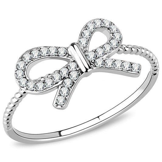 DA057 - High polished (no plating) Stainless Steel Ring with AAA Grade CZ in Clear