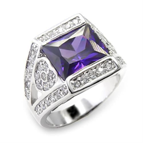 6X074 - Rhodium Brass Ring with AAA Grade CZ in Amethyst