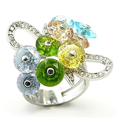 6X029 - Rhodium Brass Ring with AAA Grade CZ in Multi Color