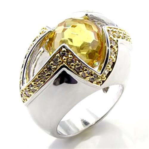 6X010 - Reverse Two-Tone Brass Ring with AAA Grade CZ in Topaz