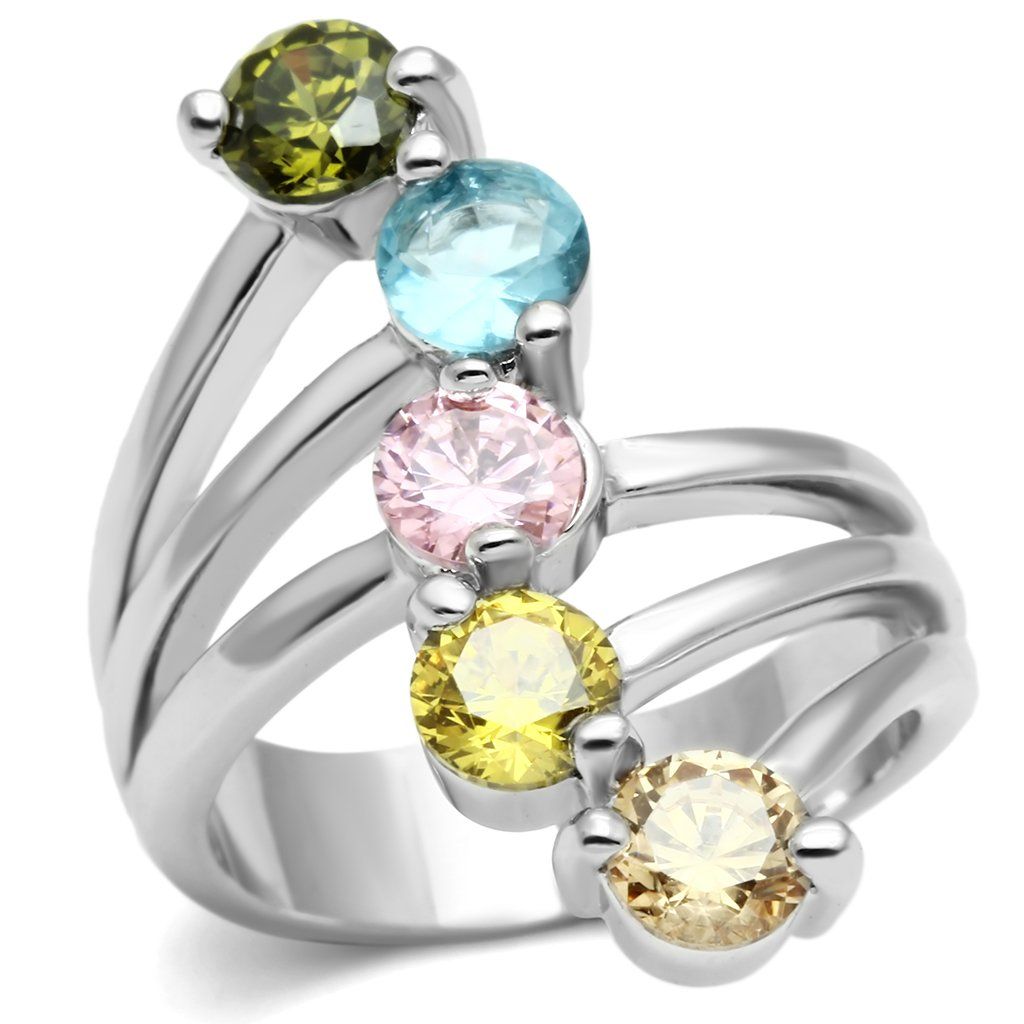 3W291 - Rhodium Brass Ring with AAA Grade CZ in Multi Color