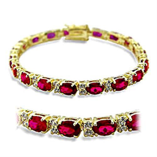 415505 - Gold Brass Bracelet with Synthetic Garnet in Ruby