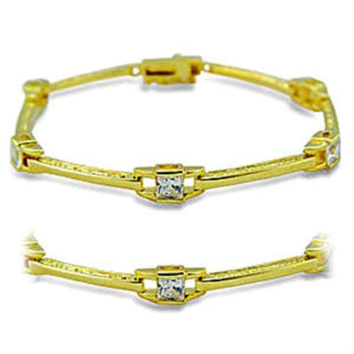 416004 - Gold Brass Bracelet with AAA Grade CZ in Clear