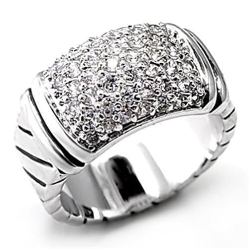 7X080 - Rhodium Brass Ring with AAA Grade CZ in Clear