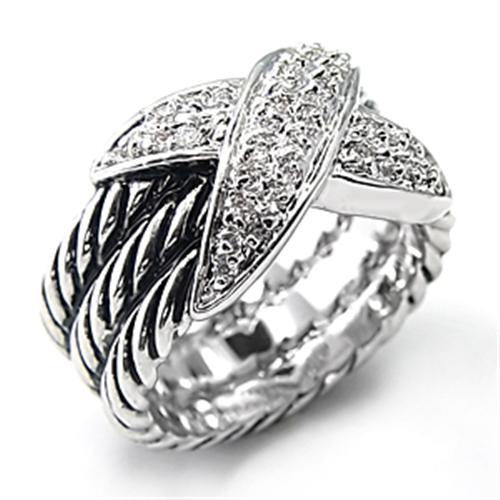 7X074 - Rhodium Brass Ring with AAA Grade CZ in Clear
