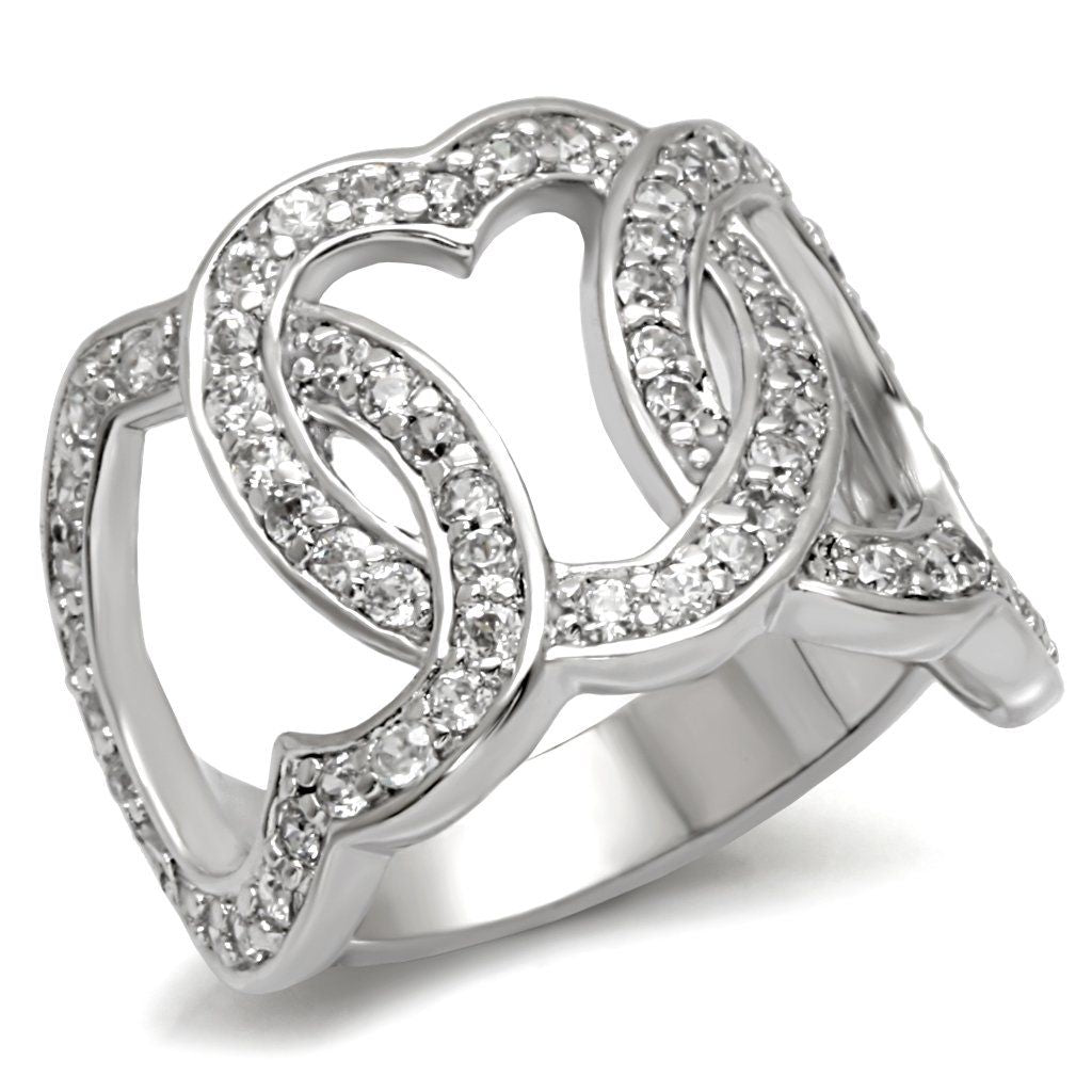 7X014 - Rhodium Brass Ring with AAA Grade CZ in Clear