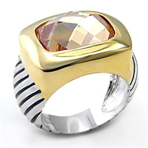 7X126 - Reverse Two-Tone Brass Ring with AAA Grade CZ in Topaz