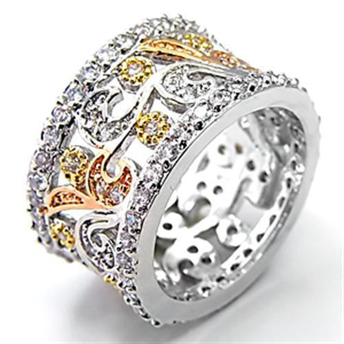 7X089 - Tricolor Brass Ring with AAA Grade CZ in Clear