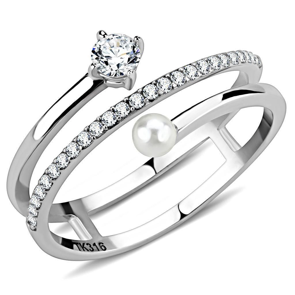 DA134 - High polished (no plating) Stainless Steel Ring with AAA Grade CZ in Clear