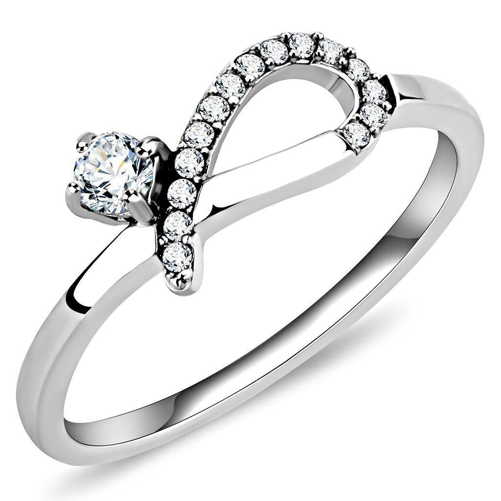 DA143 - High polished (no plating) Stainless Steel Ring with AAA Grade CZ in Clear