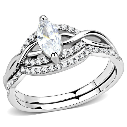 DA133 - High polished (no plating) Stainless Steel Ring with AAA Grade CZ in Clear