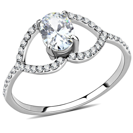 DA137 - High polished (no plating) Stainless Steel Ring with AAA Grade CZ in Clear