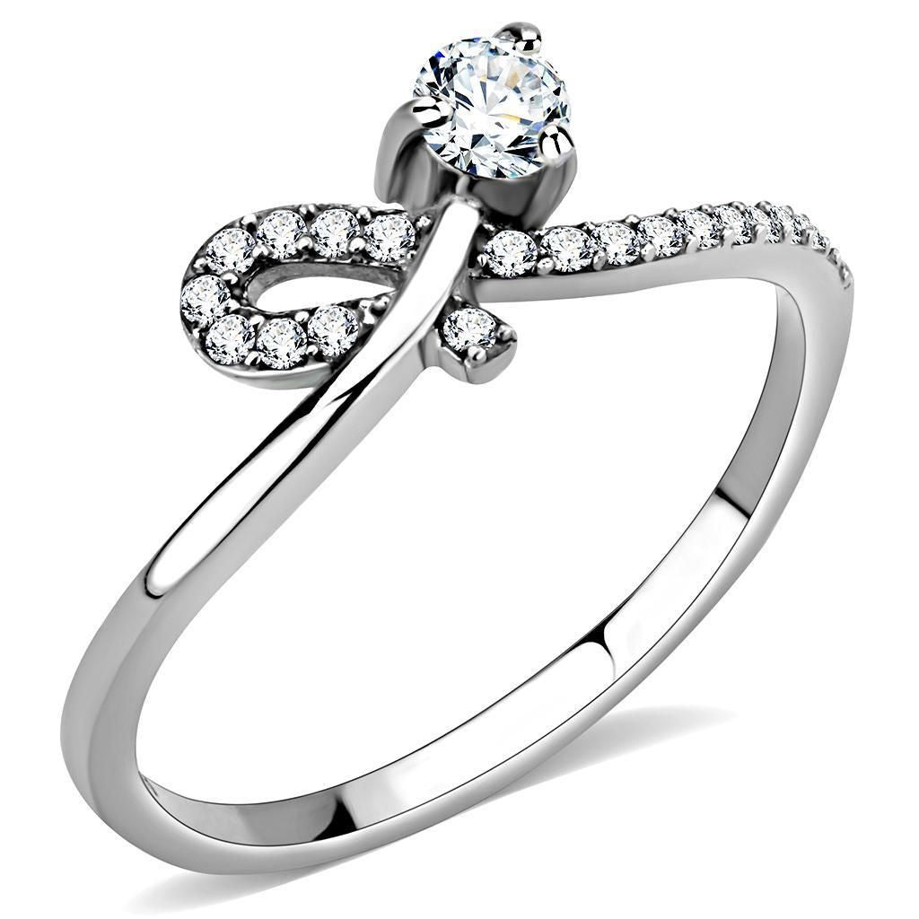 DA142 - High polished (no plating) Stainless Steel Ring with AAA Grade CZ in Clear