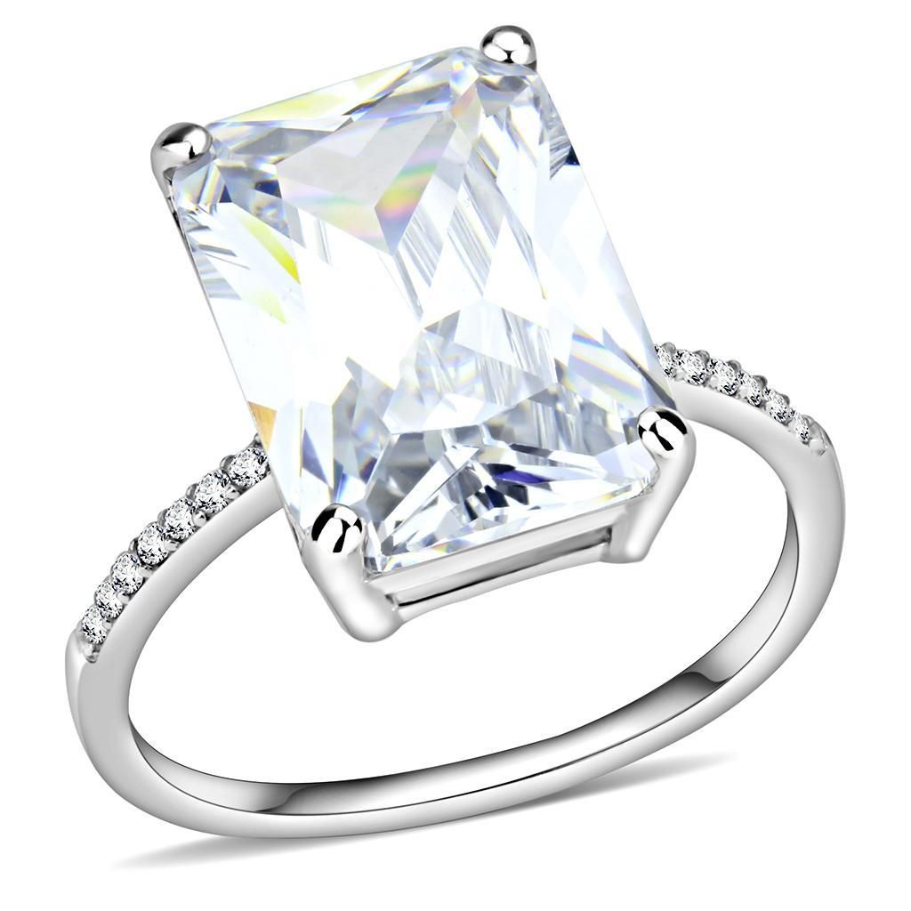 DA131 - High polished (no plating) Stainless Steel Ring with AAA Grade CZ in Clear