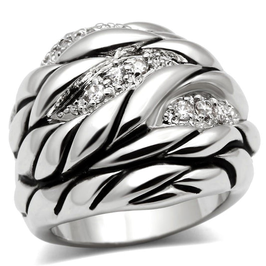3W231 - Rhodium Brass Ring with AAA Grade CZ in Clear