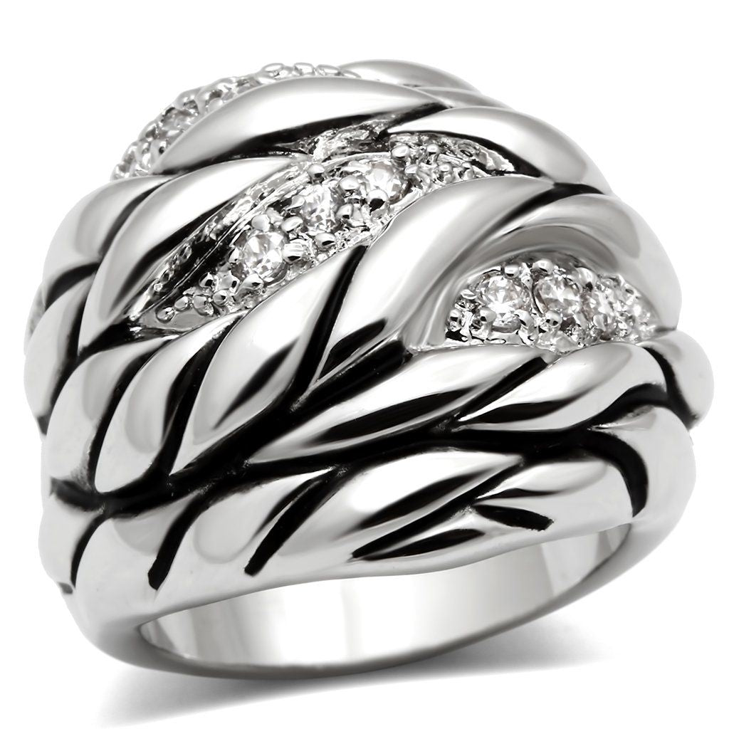 3W231 - Rhodium Brass Ring with AAA Grade CZ in Clear